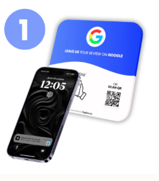 Étape 1 — Recevez votre plaque avec la plaque NFC Reevyo pour avis Google